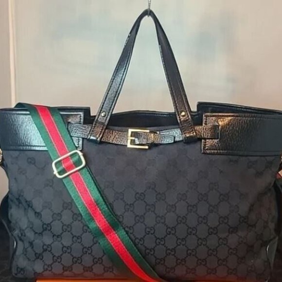Gucci Vintage Early 2000's GG Canvas Belt Buckle Large Tote W/ Silver Hardware - Picture 2 of 9